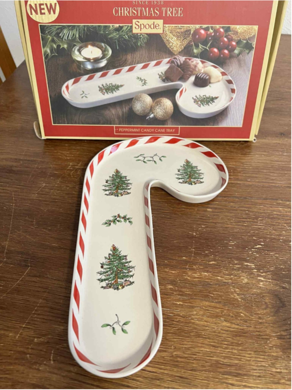 Spode Christmas Tree Peppermint Candy Cane Tray with Box 12” Ceramic Holiday